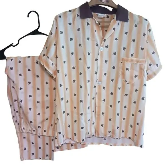 Vintage M 60s-70s KMart men's pajamas pjs rockabilly bowler shirt look EX cotton - Picture 1 of 5